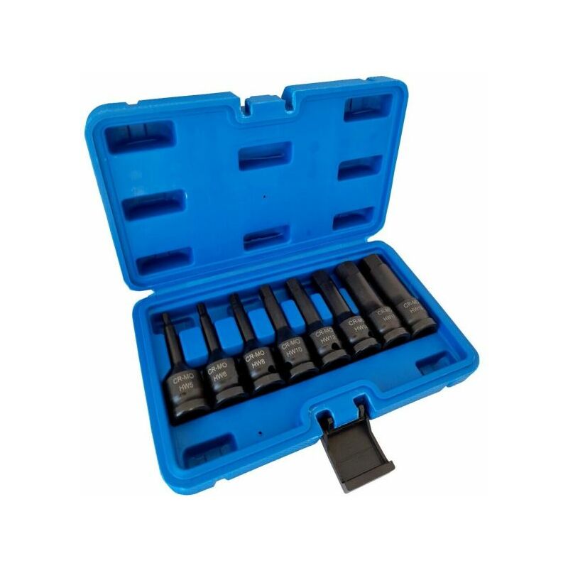foto del prodotto set chiavi 8pz bussola a impatto esagonali 1 2 5 19 a lunghe 78mm 07050