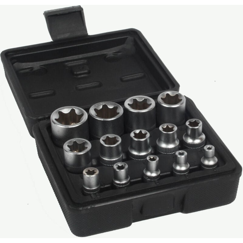 foto del prodotto set chiavi a bussola torx 1 2 , 3 8 , 1 4 e4 e24 14 pz.