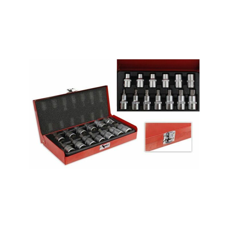 foto del prodotto set chiavi a bussola torx maschio femmina 13pz m6 m16 8 16 impronta box metallo