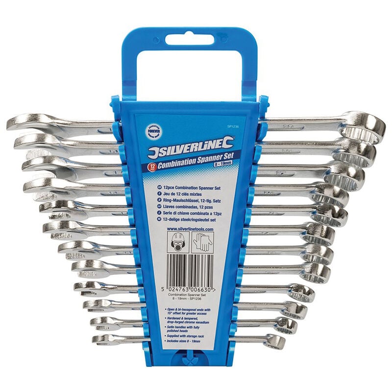 foto del prodotto set chiavi combinate 12 pz inglesi stella e fissa 8 19mm silverline sp1236