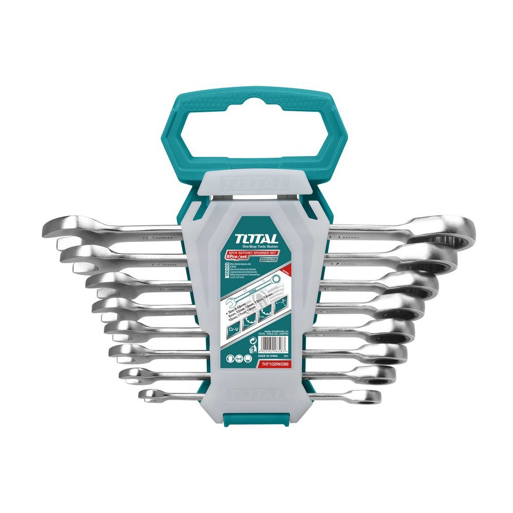 foto del prodotto set chiavi combinate a cricchetto 8pz 8 19mm cr v total tottht102rk086