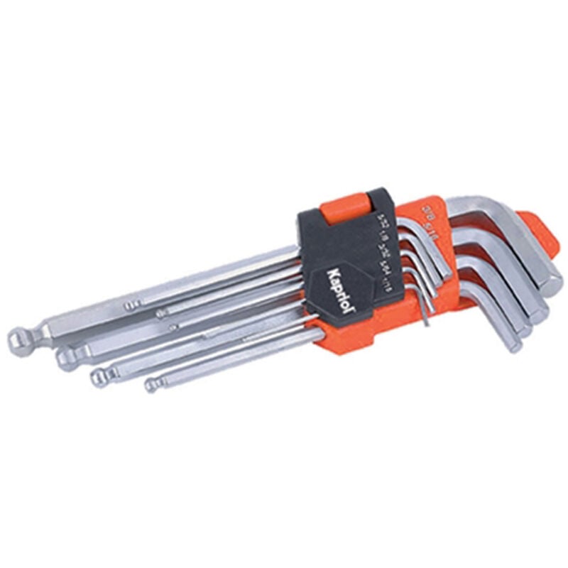 foto del prodotto set chiavi esagonali sferiche 9 pz metriche 1,5 10mm cr v kapriol