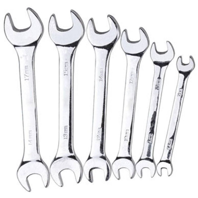 foto del prodotto set chiavi inglesi 6 pz doppie a forchetta 5.5-17 mm acciaio cromo vanadio - - trade shop traesio