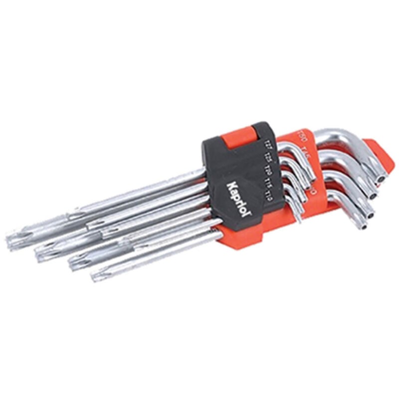 foto del prodotto set chiavi torx francesi 9 pz t10 t50 mm con foro forate cr v kapriol