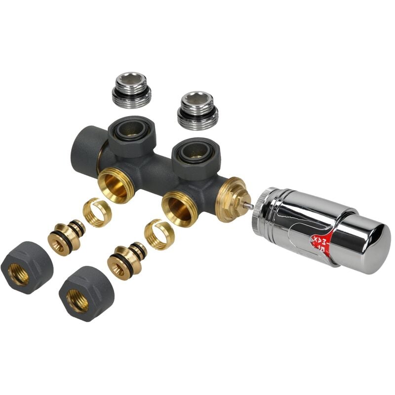 immagine 0 del prodotto set collegamento centrale per radiatore multiblocco ad angolo antracite termostato 5 livelli idrosensore filettatura di collegamento 1 2 per