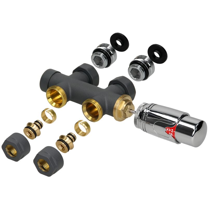 foto del prodotto set collegamento centrale per radiatore multiblocco transversale antracite termostato 5 livelli idrosensore filettatura collegamento 1 2' per