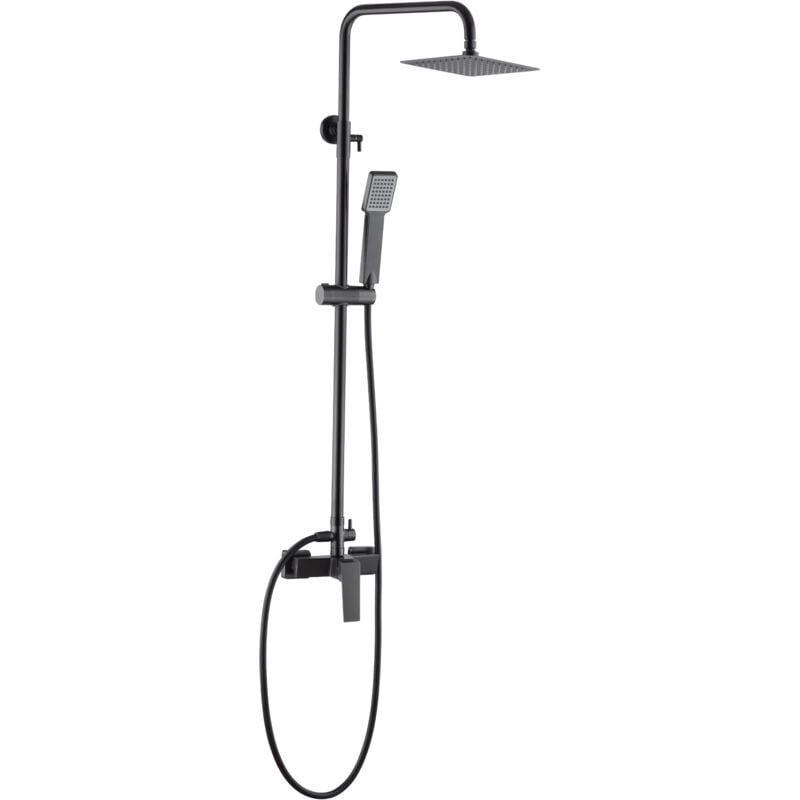 foto del prodotto set colonna doccia asta doccia monocomando allungabile in acciaio inox con doccetta e maniglia doccia colore black gun metal