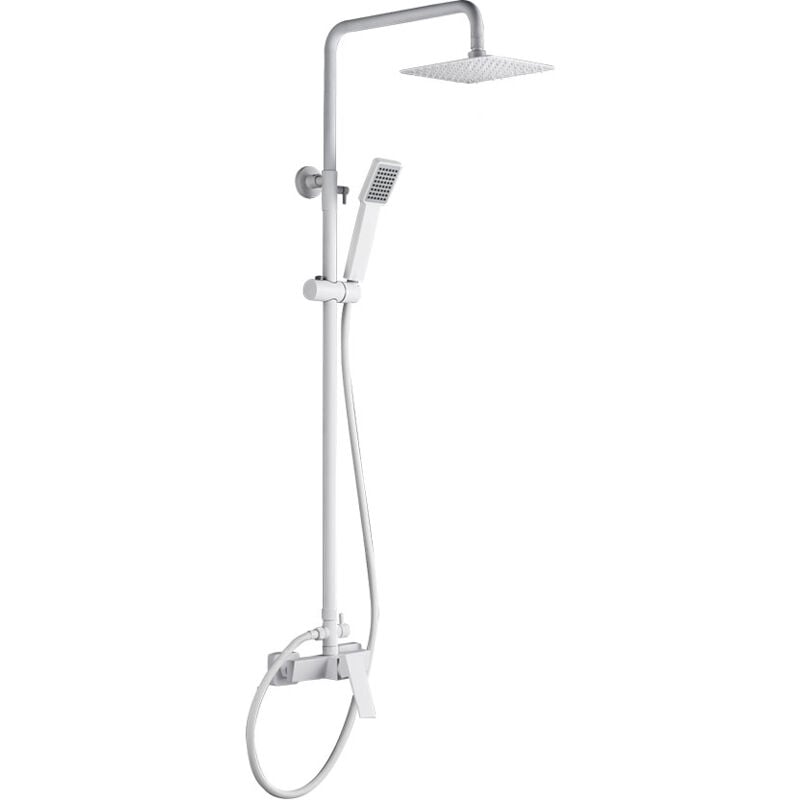 foto del prodotto set colonna doccia asta doccia monocomando allungabile in acciaio inox con doccetta e maniglia doccia in bianco opaco