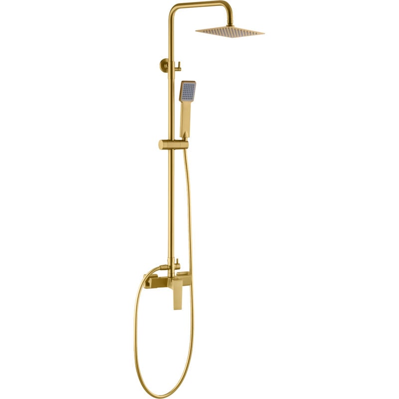 foto del prodotto set colonna doccia asta doccia monocomando allungabile in acciaio inox con doccetta e maniglia doccia in oro spazzolato