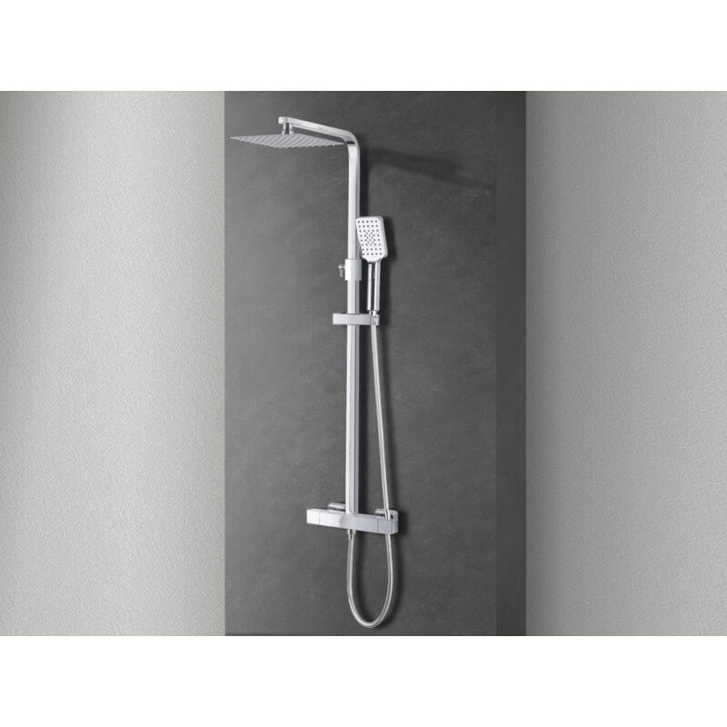 foto del prodotto set colonna doccia termostatica in acciaio ed ottone completa di soffione slim doccino e flessibile, canna regolabile in altezza nala