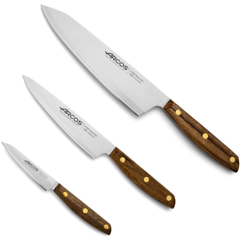 foto del prodotto set coltelli 3 pezzi in acciaio inossidabile nitrum lama ad alta precisione, manico ergonomico in poliossimetilene pom serie nordika, colore
