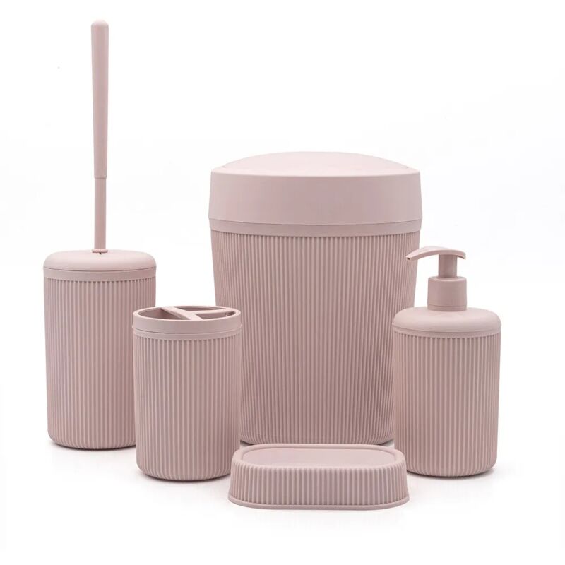 foto del prodotto set completo accessori bagno da appoggio 5 pezzi rosa in plastica ring