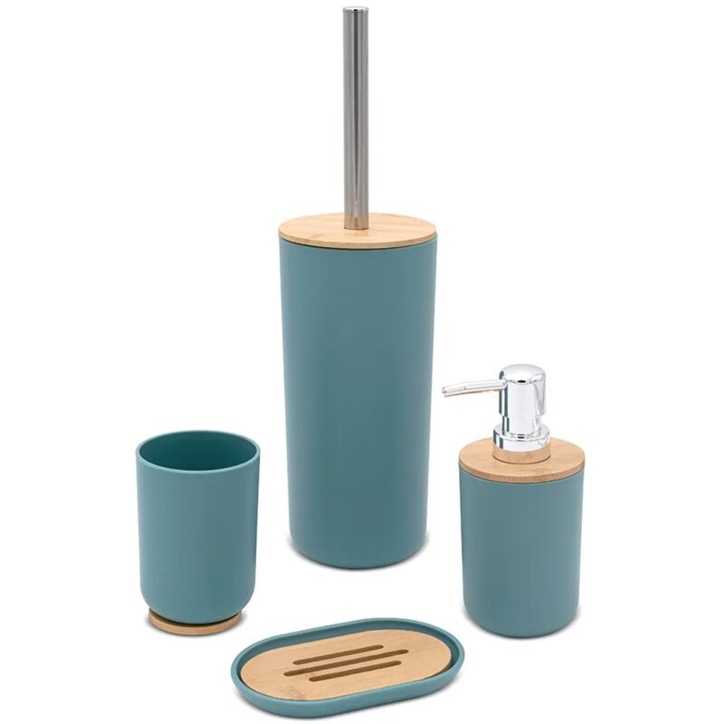 foto del prodotto set completo accessori bagno da appoggio acquamarina in abs e bamboo surf