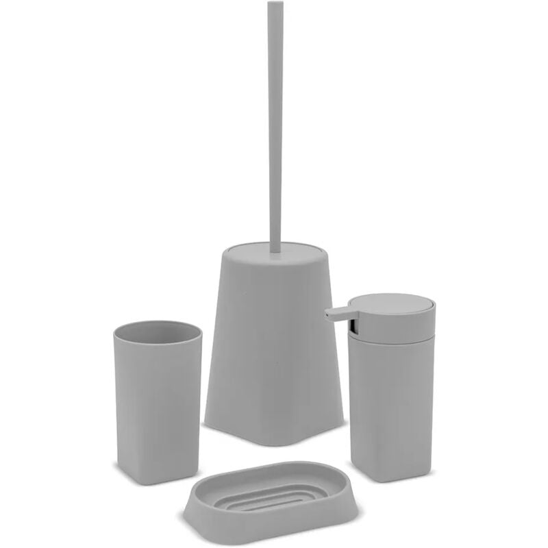 foto del prodotto set completo accessori bagno grigio in abs tender