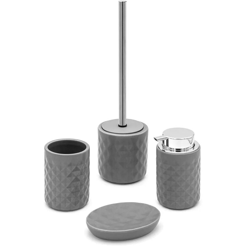 foto del prodotto set completo accessori bagno grigio in ceramica cristal