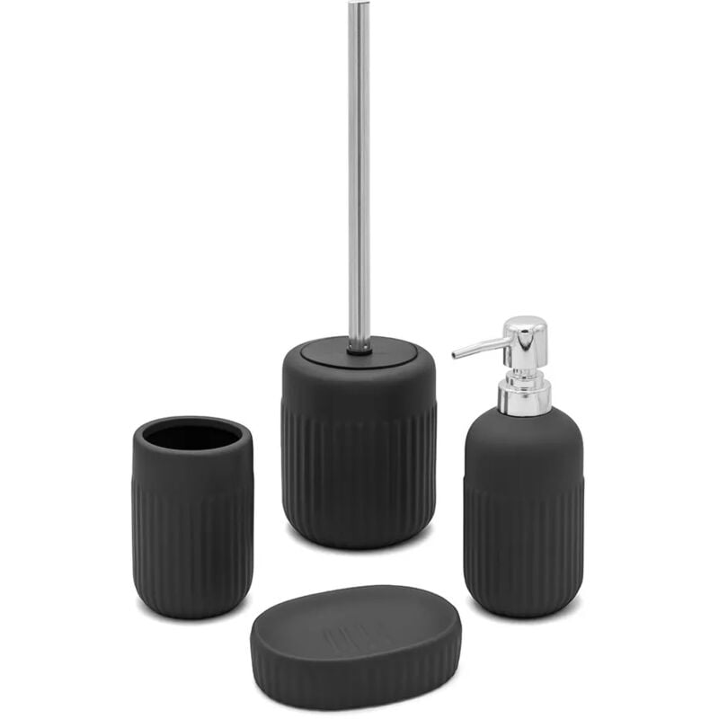 foto del prodotto set completo accessori bagno nero in ceramica cup
