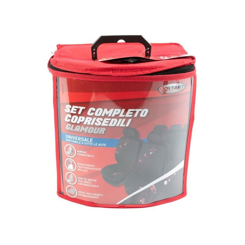 foto del prodotto set completo coprisedili glamour universale nero rosso