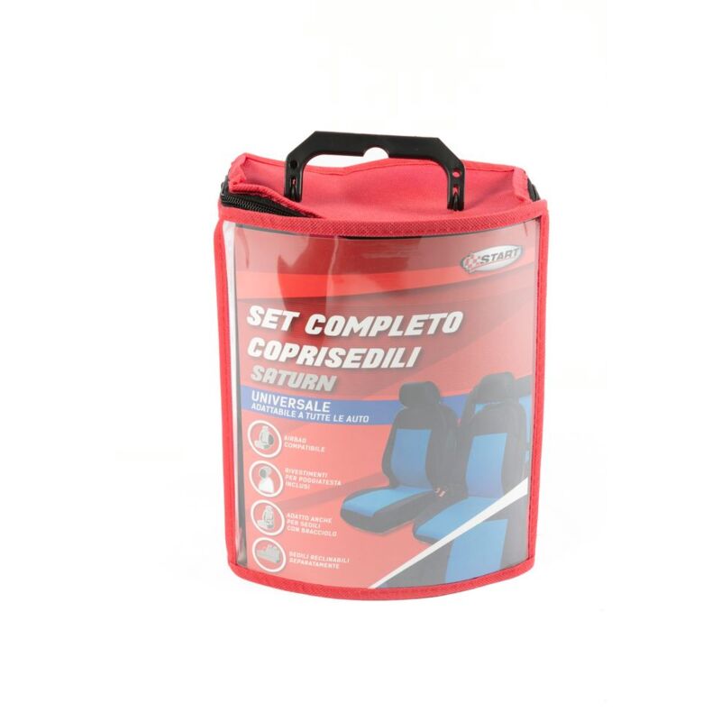 foto del prodotto set completo coprisedili saturn auto universale airbag poggiatesta poliestere protezione comodit nero blu