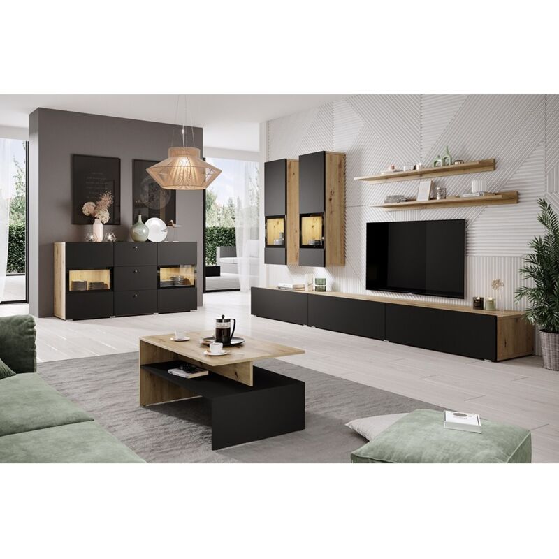 foto del prodotto set completo da salotto ramos rovere e nero 7 mobili con led multicolore integrato