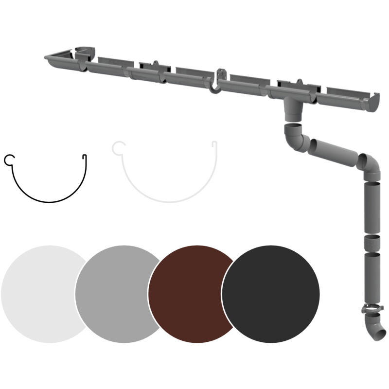 foto del prodotto set completo di grondaie per la pioggia superfici del tetto 100m pvc in 4 colori, rainway90 grigio, set completo 2 metri