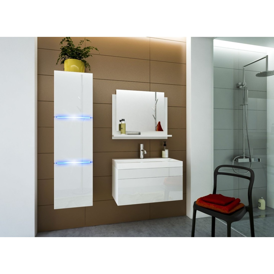 foto del prodotto set completo di mobili da bagno bianchi collezione raven.