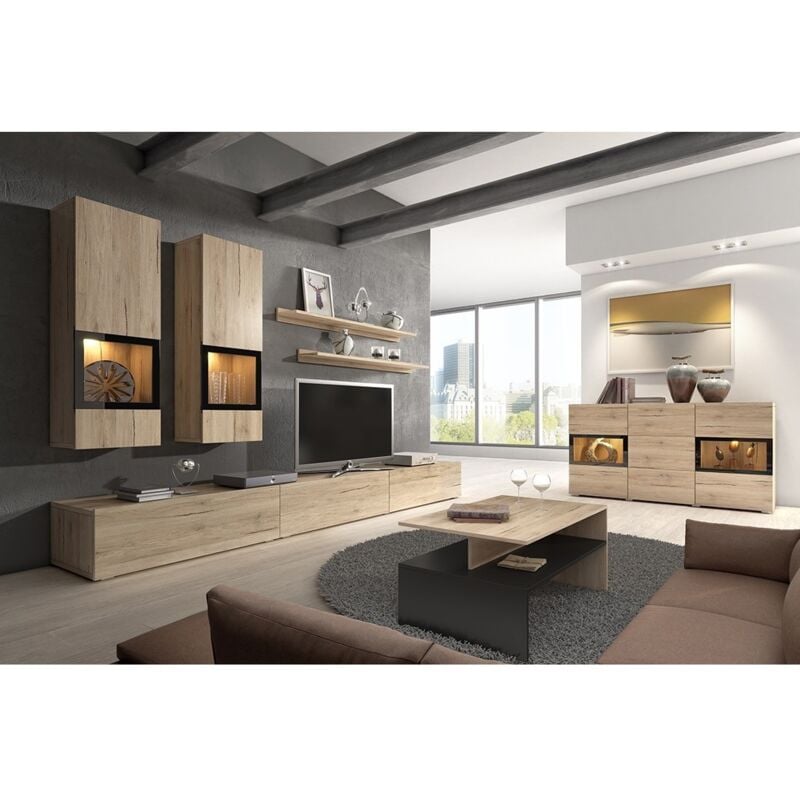 foto del prodotto set completo salotto ramos rovere 7 mobili con led multicolore integrato