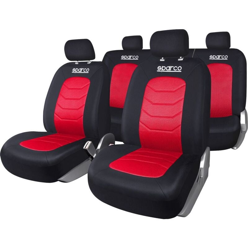 foto del prodotto set completo spc1019 di coprisedili universali auto nero rosso righe