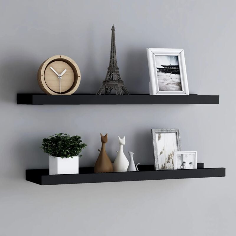 foto del prodotto set composto da 2 mensole con sporgenza nere design moderno varie misure dimensioni 80 x 9 x 3 cm