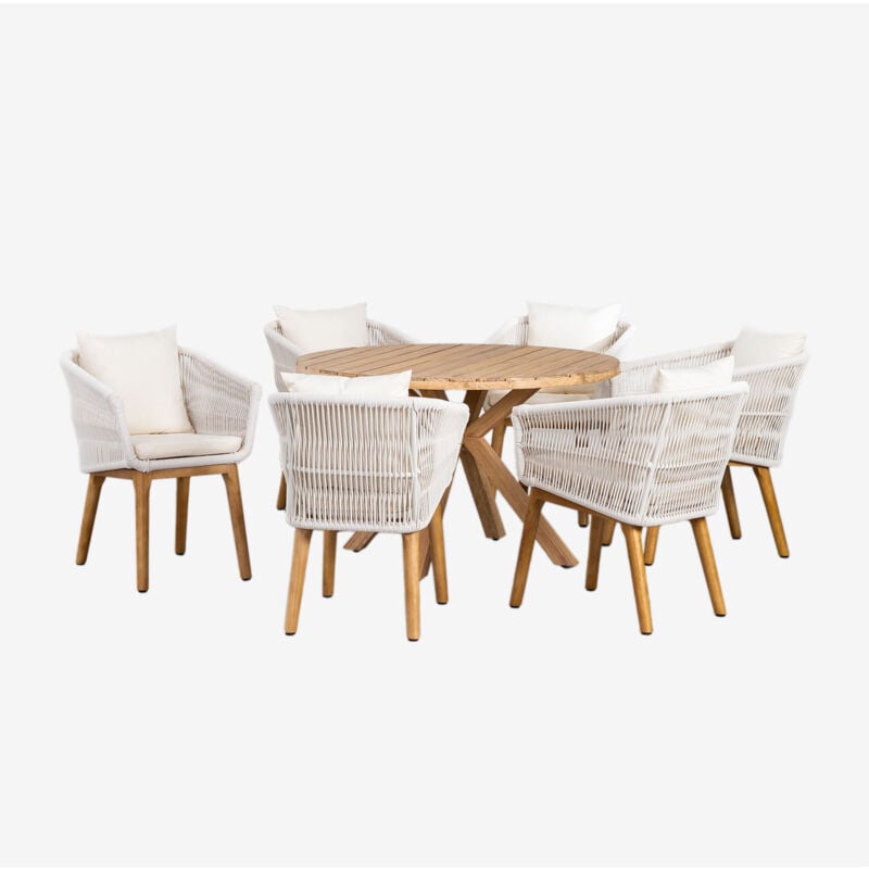 foto del prodotto set composto da tavolo rotondo in legno 120 cm naele e 6 sedie da pranzo barker sklum