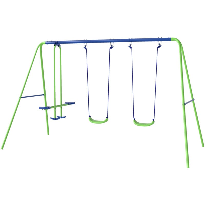 foto del prodotto set con 2 altalene singole e 1 altalena doppia 280x140x178cm blu verde outsunny