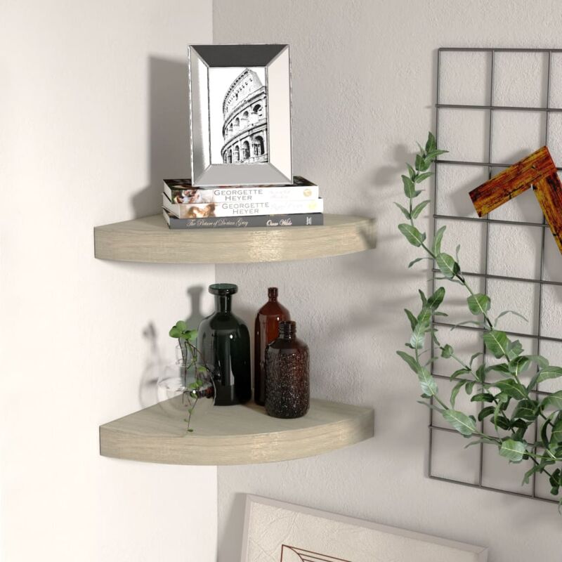 foto del prodotto set con 2 mensole angolari da 25 cm design moderno disponibili vari colori colore marrone
