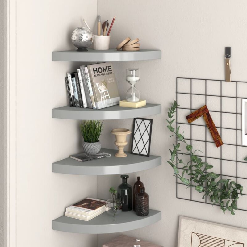 foto del prodotto set con 4 mensole angolari da 35 cm design moderno disponibili vari colori colore grigio