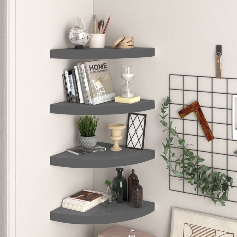 foto del prodotto set con 4 mensole angolari da 35 cm design moderno disponibili vari colori colore grigio lucido