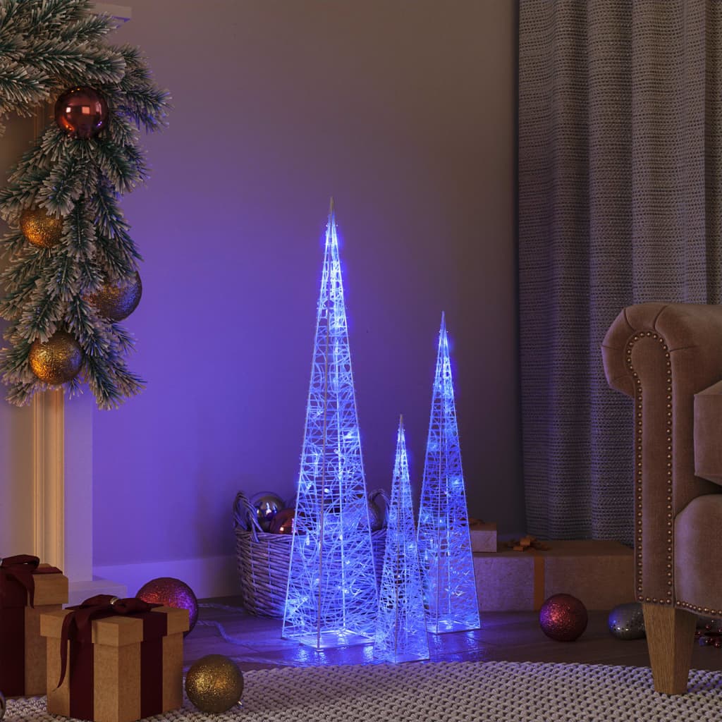 foto del prodotto set coni luce led decorativi acrilici blu 30 45 60cm