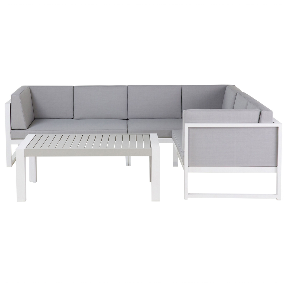 foto del prodotto set conversazione cornice alluminio grigio chiaro modulare forma l da esterno