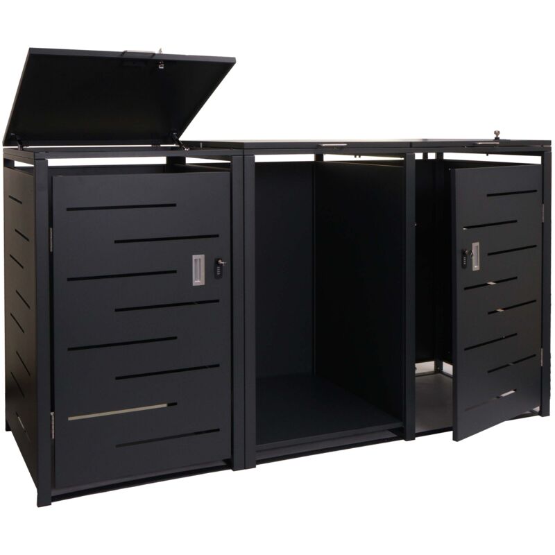 foto del prodotto set copribidoni box spazzatura rifiuti con legnaia hhg 153 82x198x117cm acciaio zincato antracite
