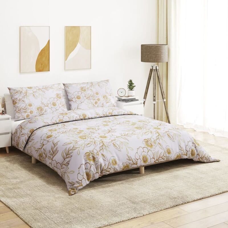 foto del prodotto set copripiumino bianco e marrone 200x200 cm in cotone vidaxl