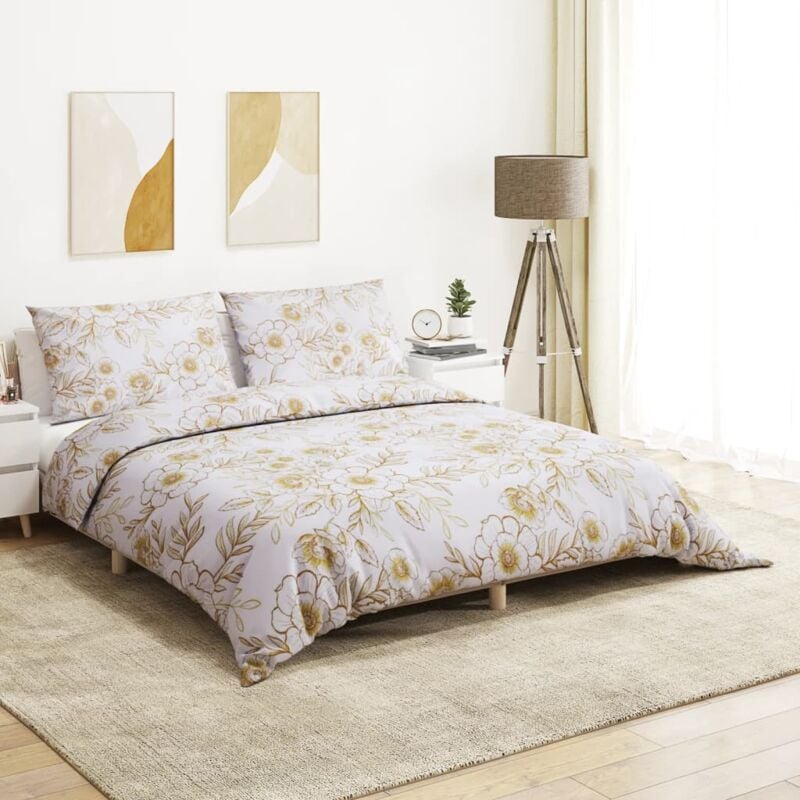 foto del prodotto set copripiumino bianco e marrone 240x220 cm in cotone vidaxl