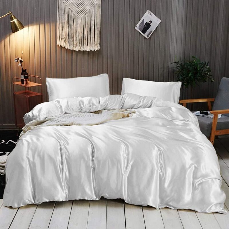 foto del prodotto set copripiumino in raso di seta ultra morbido e lussuoso piumino lenzuolo piano 2 federe set di biancheria da letto confortevole e resistente,