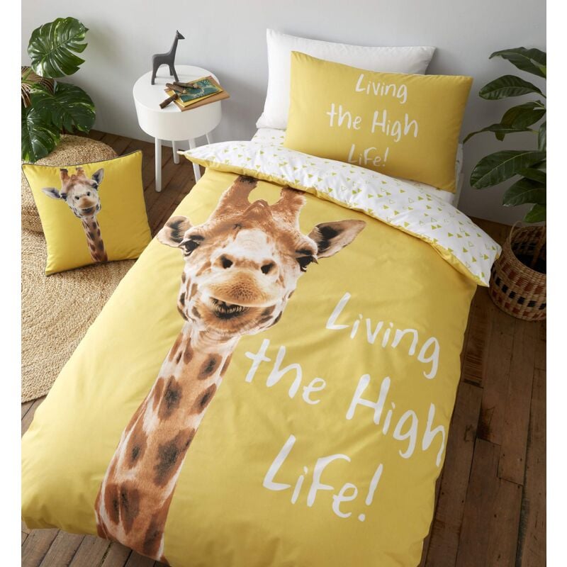 foto del prodotto set copripiumino singolo reversibile con federa, motivo giraffa, giallo catherine lansfield