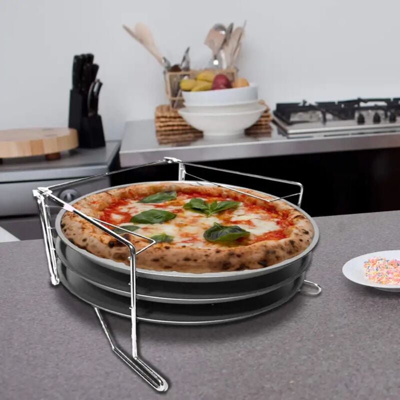 foto del prodotto set cottura pizze 3 ripiani con 3 teglie pizza e supporto forno teglia 29 cm