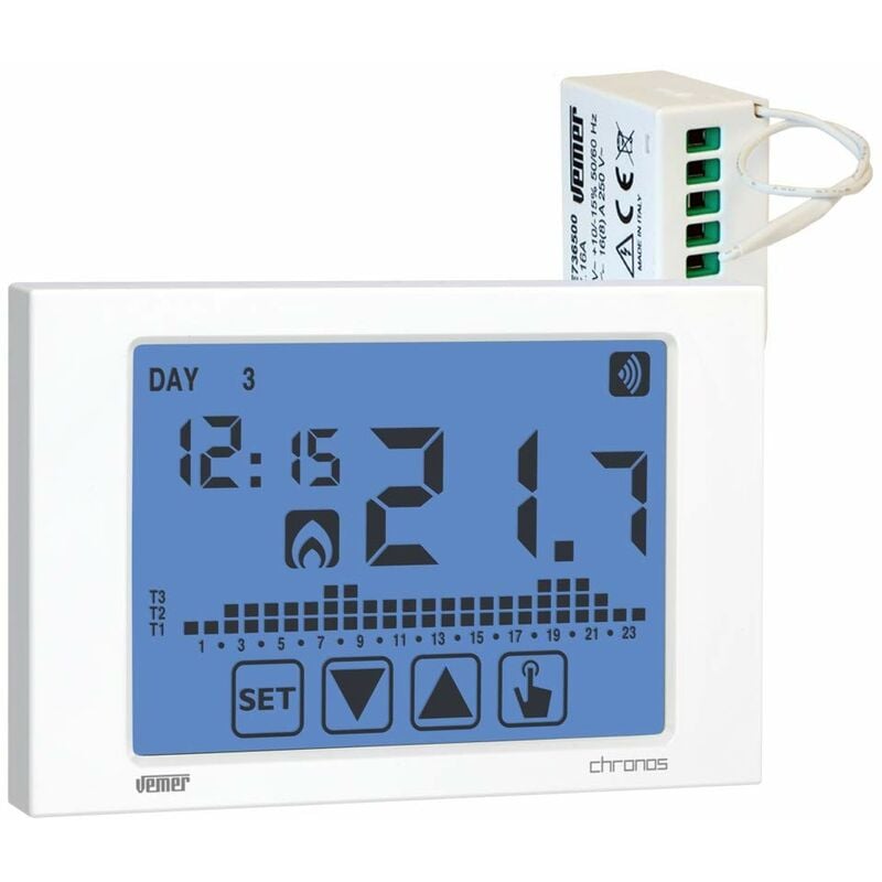 foto del prodotto set cronotermostato chronos rf radio frequenza bianco attuatore remoto ve486700 vemer