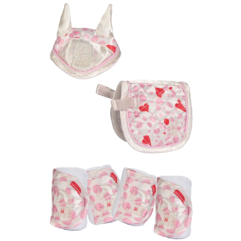 foto del prodotto set cuffia sottosella e fasce per cavallino giocattolo cuddle pony taglia unica, bianco e rosa