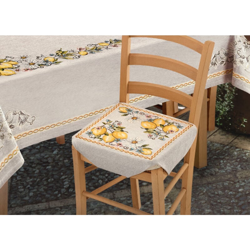 foto del prodotto set cuscini coprisedia imbottiti cinigliati sfoderabili modello limoni gialli, misurafascia rotonda 2pzcolorelimoni