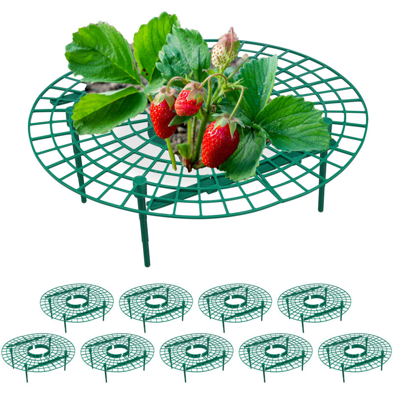 foto del prodotto set da 10 anelli di supporto per fragole, sostegno in plastica per piante da orto, rete anti muffa, verde relaxdays