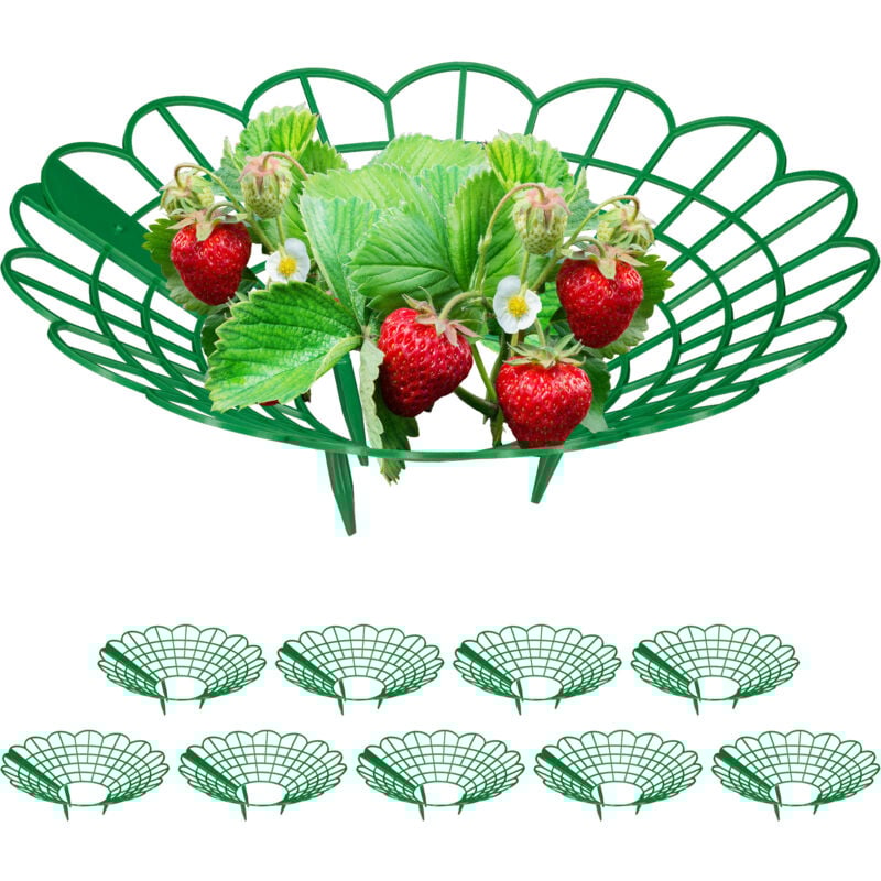 immagine 0 del prodotto set da 10 anelli di supporto per fragole, sostegno in plastica per piantine da orto, rete anti muffa, verde relaxdays