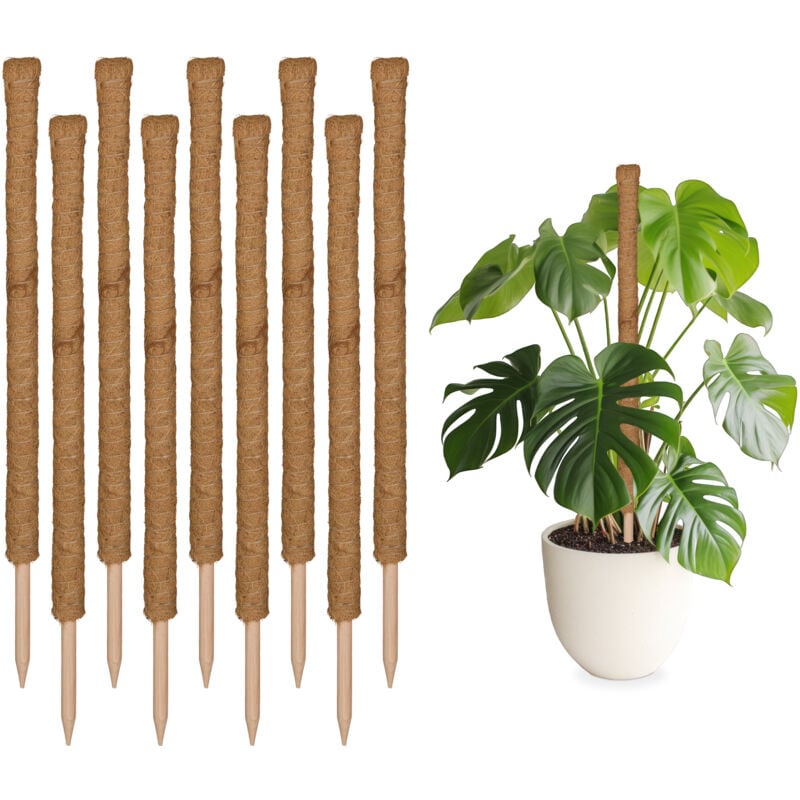 foto del prodotto set da 10 bastoncini in fibre di cocco, canne flessibili, supporto per piante rampicanti, alti 90 cm, naturale relaxdays