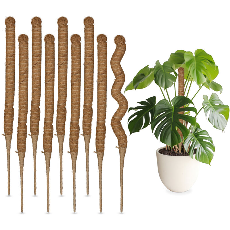 foto del prodotto set da 10 bastoncini in fibre di cocco, canne flessibili, supporto per piante rampicanti, h 60 cm, naturale relaxdays