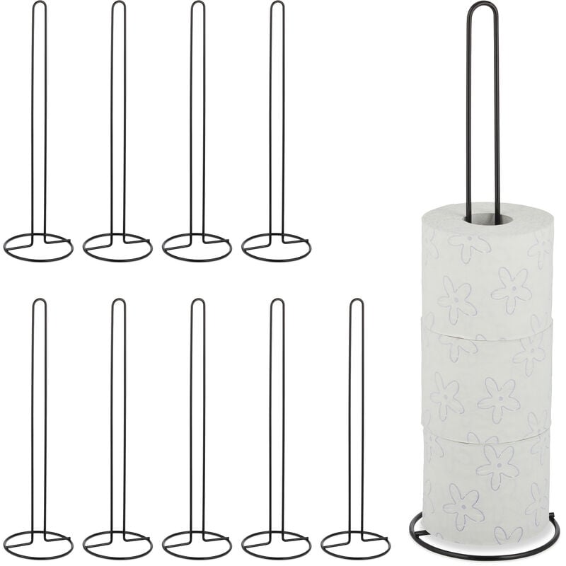 foto del prodotto set da 10 porta carta igienica, bagno, max. 5 rotoli di scorta, metallo, da terra, hxd 50x14 cm, nero
