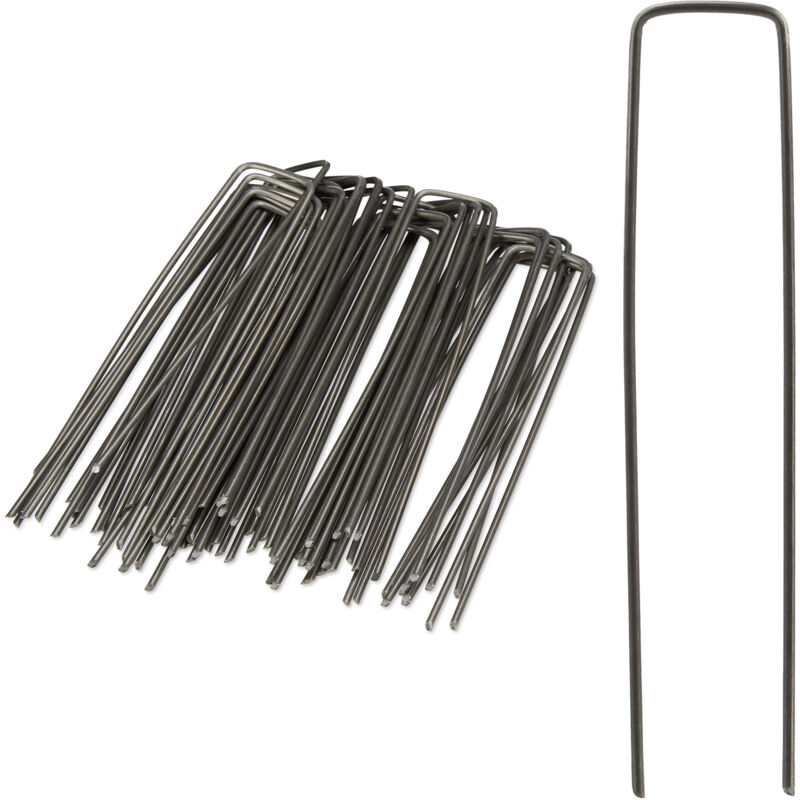 foto del prodotto set da 100 picchetti per il terreno, estremit smussate, telo antiradice, l 15 cm, 3 mm, acciaio, argento